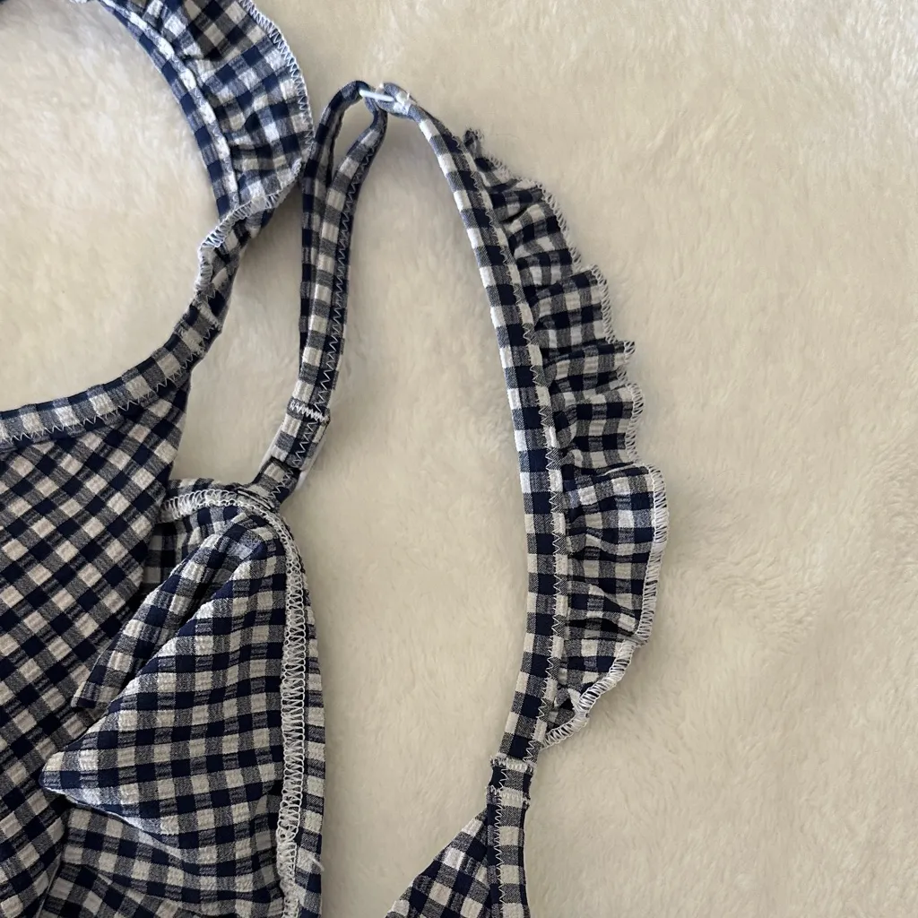 Aerie  Checkered Blue and White Bikini Top - Image 2