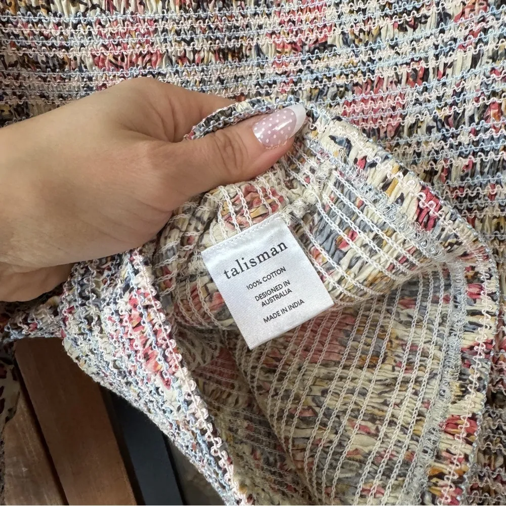 Talisman floral smocked blouse top puff sleeves square neck block print ruffle - Image 8