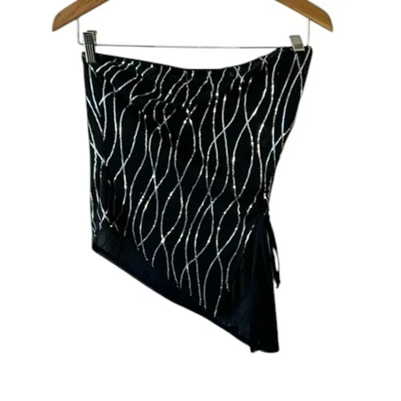 Going Out Top Black w/ Silver Contrast Sequin Drawstring Side Tube  Top Medium - Image 6
