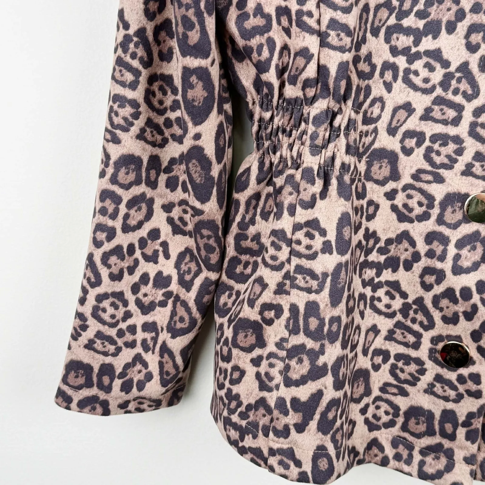 Alice Blue Leopard Print Jacket Faux Fur Collar Snap Front Women's Small - Image 2