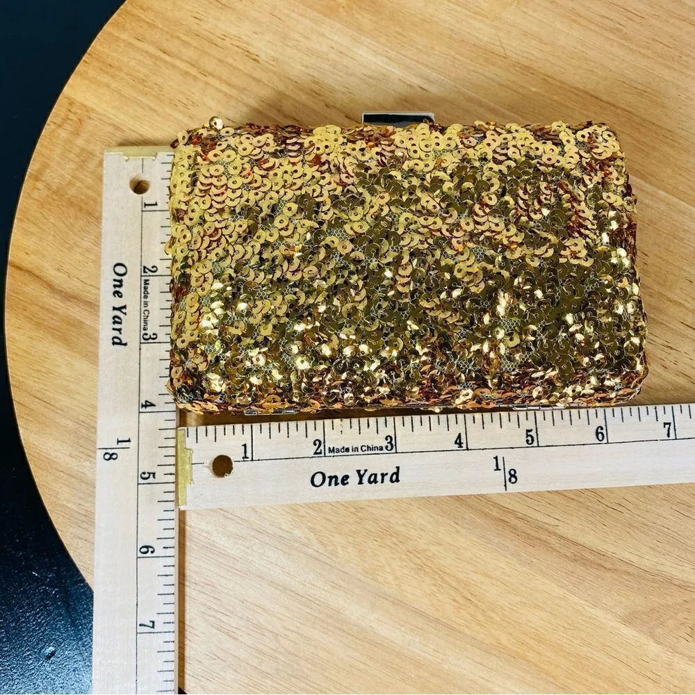 Street Level Sequin Hardside Mini Clutch Evening Bag Metallic Gold - Image 7
