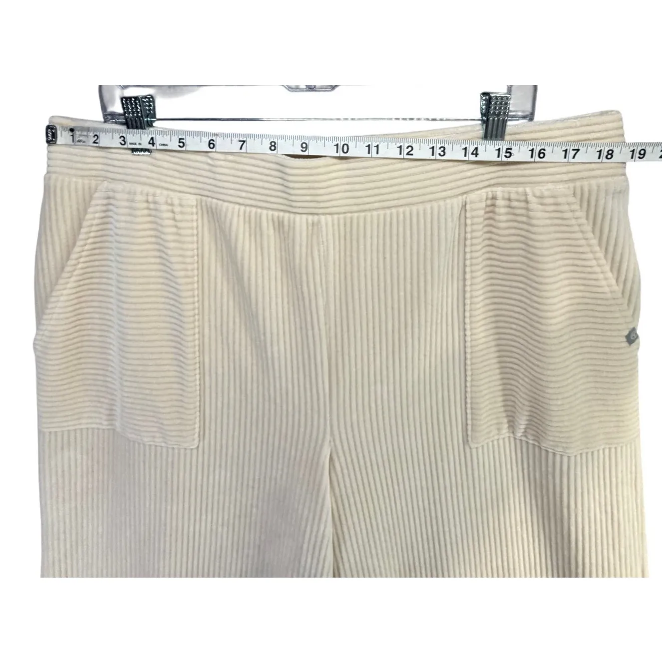 T by Talbots Sky Lounge Velour Pants XL Ivory Wide Leg Ribbed Soft Cozy Travel - Image 5