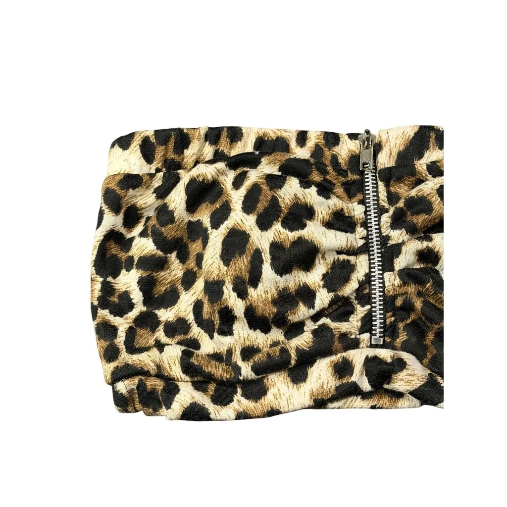 VTG Charlotte Russe Leopard Print Zip Tube Top Bandeau Small Tan Animal Festival - Image 2