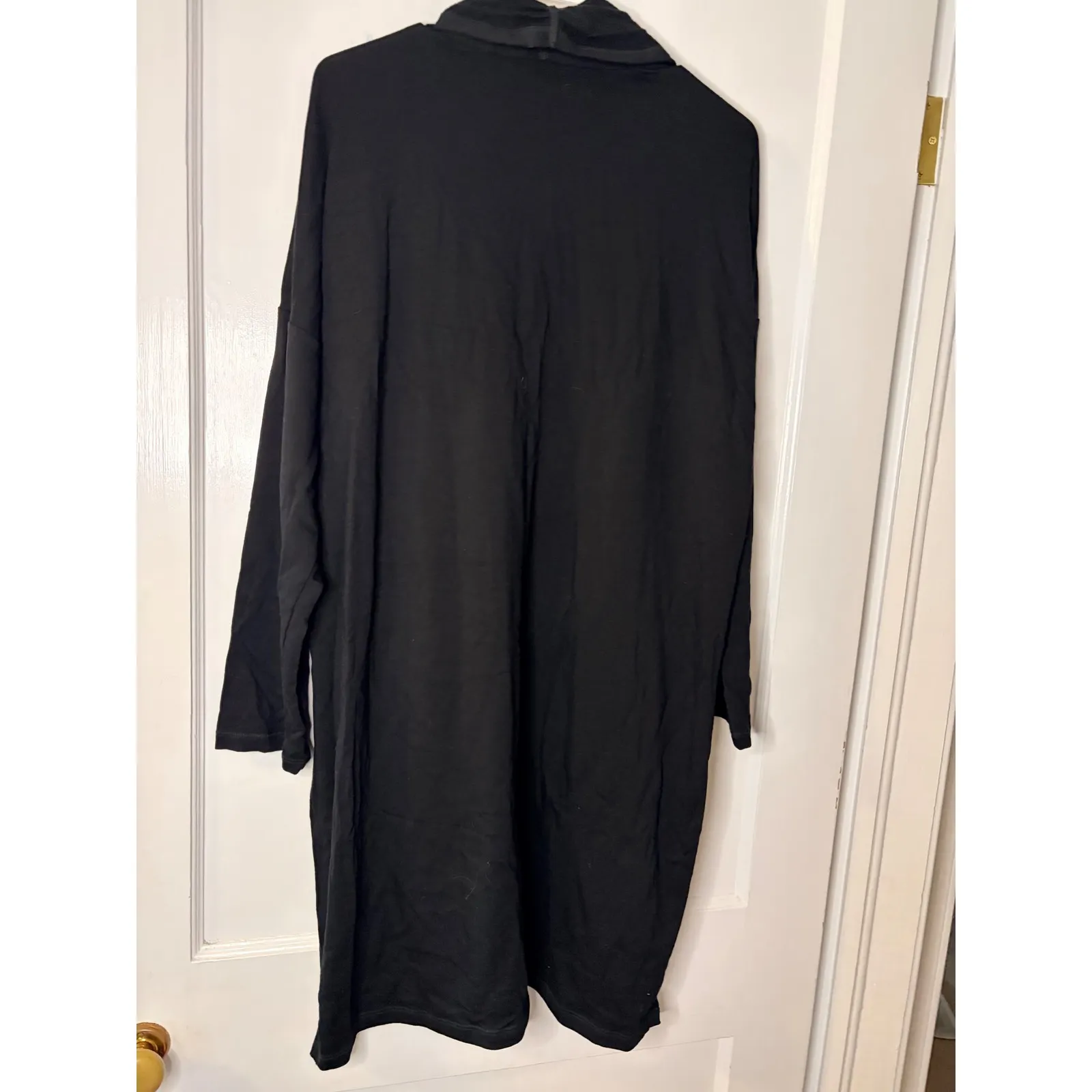 Eileen Fisher solid Black Knit Open Front Cardigan Sweater M Medium goth classic - Image 3