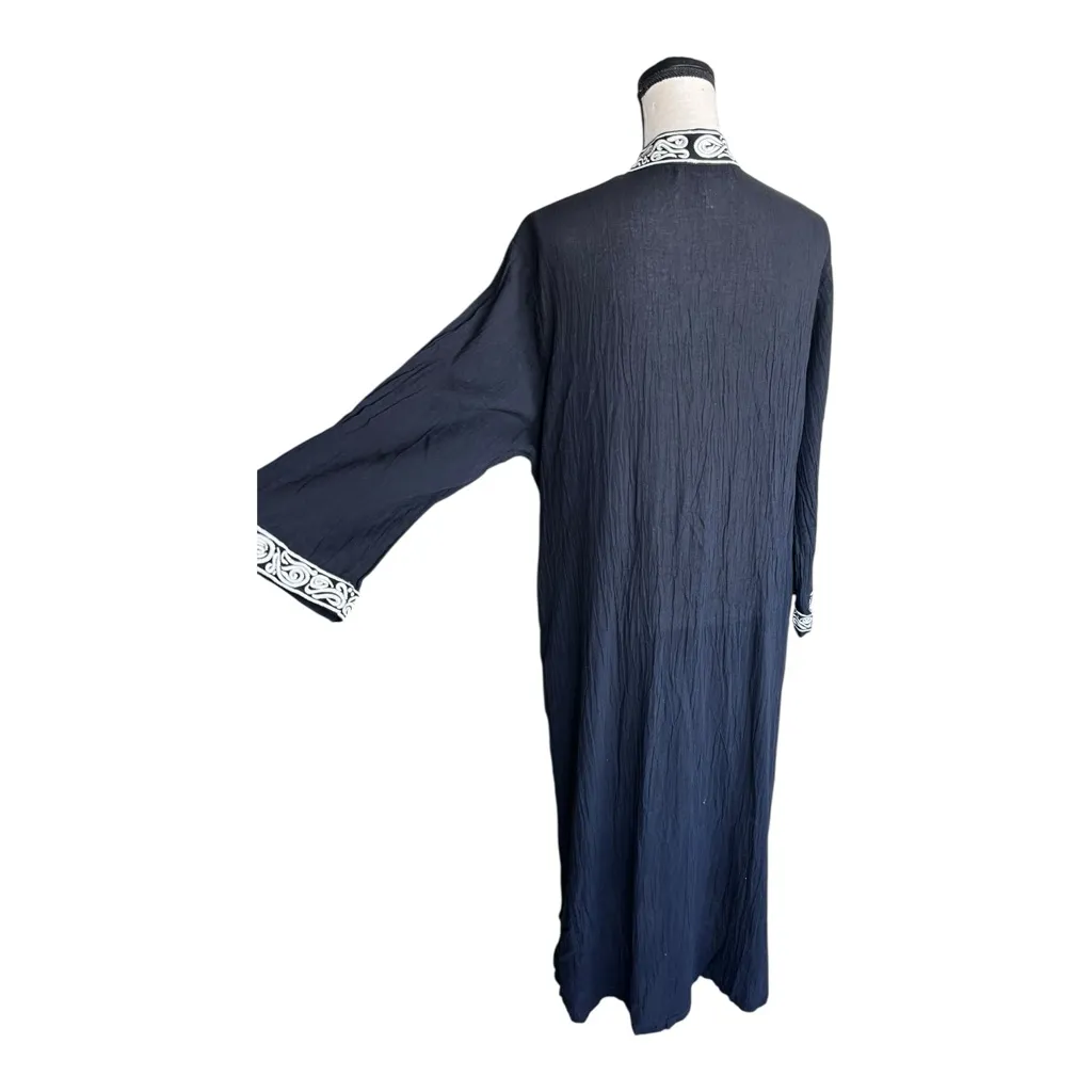 Oscar de la Renta Black Maxi Caftan Dress with White Accents Size L - Image 2