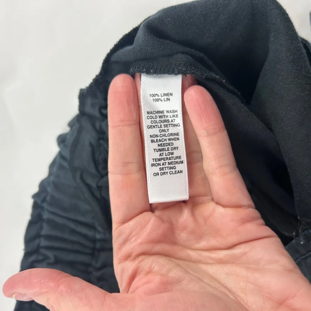 Saks Fifth Avenue Black Linen Wide Leg Cropped Pant S - Image 5