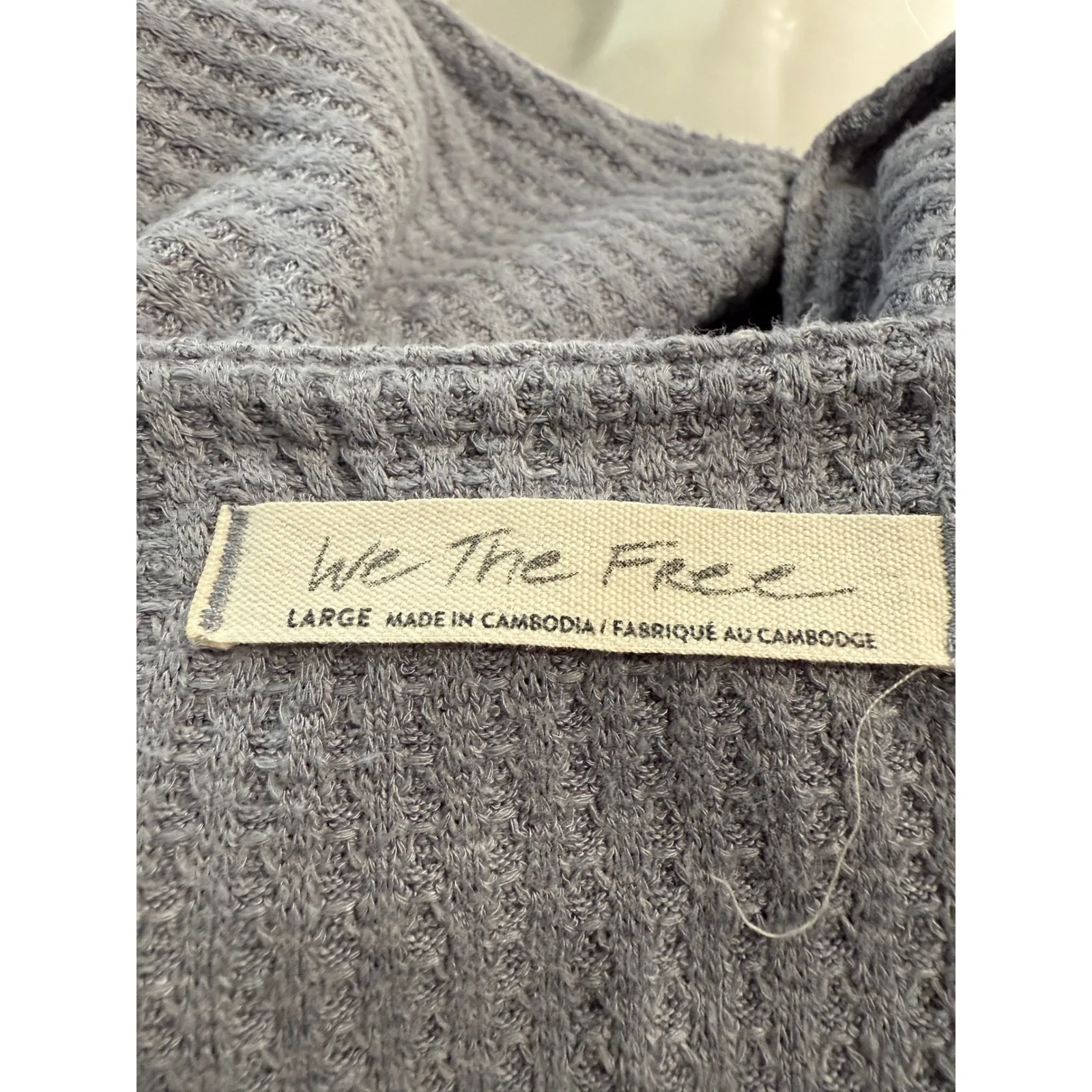 We The Free Long Sleeve Waffle Knit Top Oversized Gray Casual Comfy Womens Large - Image 4