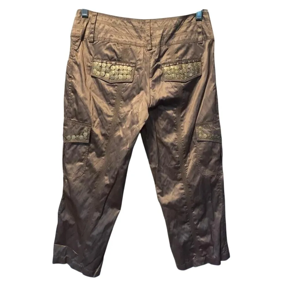 Cache Satin Expresso Coin Embellished Crop Pant New Metallic Kissed New $118 NWT - Image 9