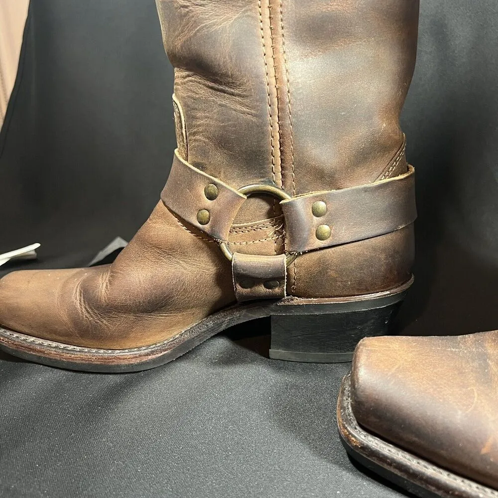 FRYE 12R Harness Boot Women Size 7.5 Brown Oiled Leather Western Cowgirl Pull-On - Image 7