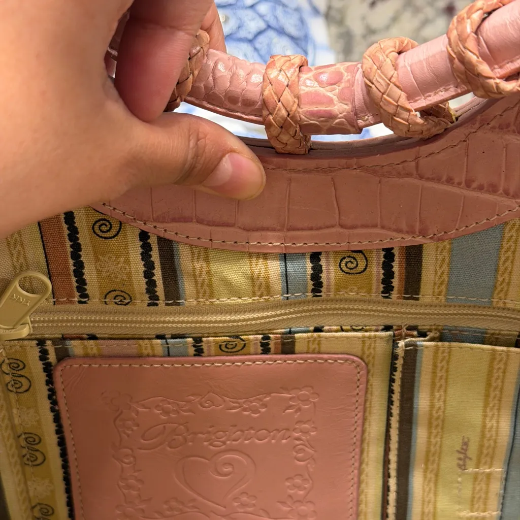 Brighton Woven Basket Bag Pink Leather Beach Summer - Image 6