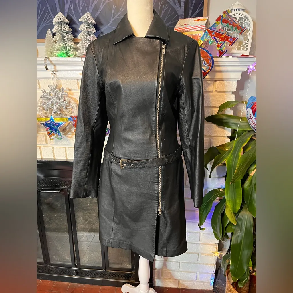 NewportNews vintage leather drop waisted jacket size small. - Image 14