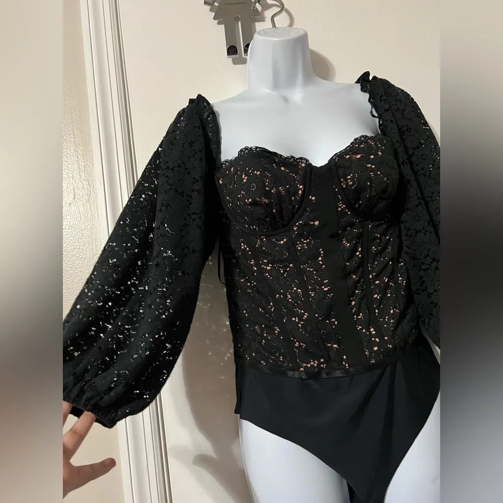 Cami NYC The Janelle off the shoulder bodysuit black lace size large - Image 3