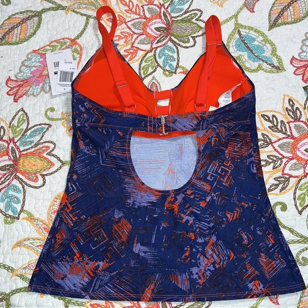 MARIKA swim top medium removable cup pads reddish orange blue adjustable straps - Image 5
