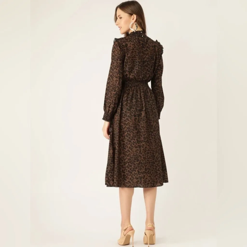 Zara Sheer Leopard Print Midi Dress Women’s Size Small - Image 11