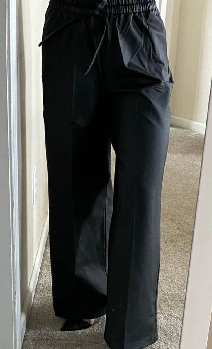 Black High Waisted Waxed Effect Wide Leg Pant - Image 7