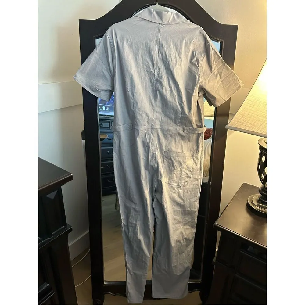 NEW 100% Cotton Gray Coolane Solid Slant Pocket Shirt Jumpsuit L Gray Size L - Image 2