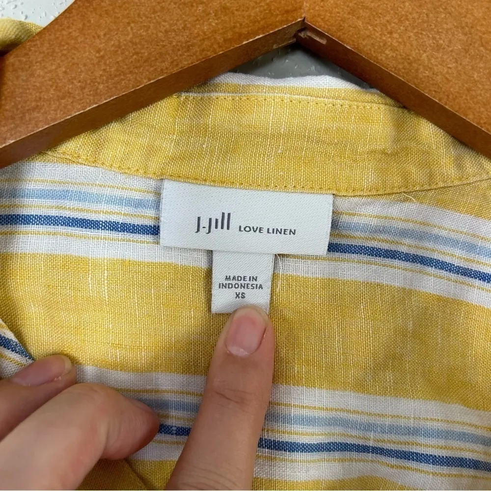 J.Jill  Linen Yellow Striped Button Down Blouse XS - Image 2