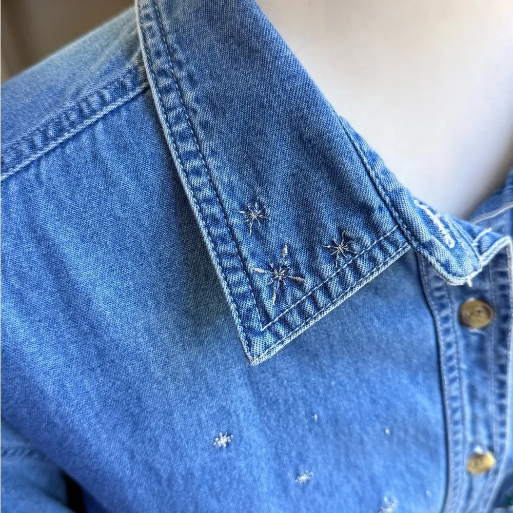 Bobby Brooks Denim Shirt Holiday Bear Penguin Long Sleeve Cotton Size 12 Blue - Image 7