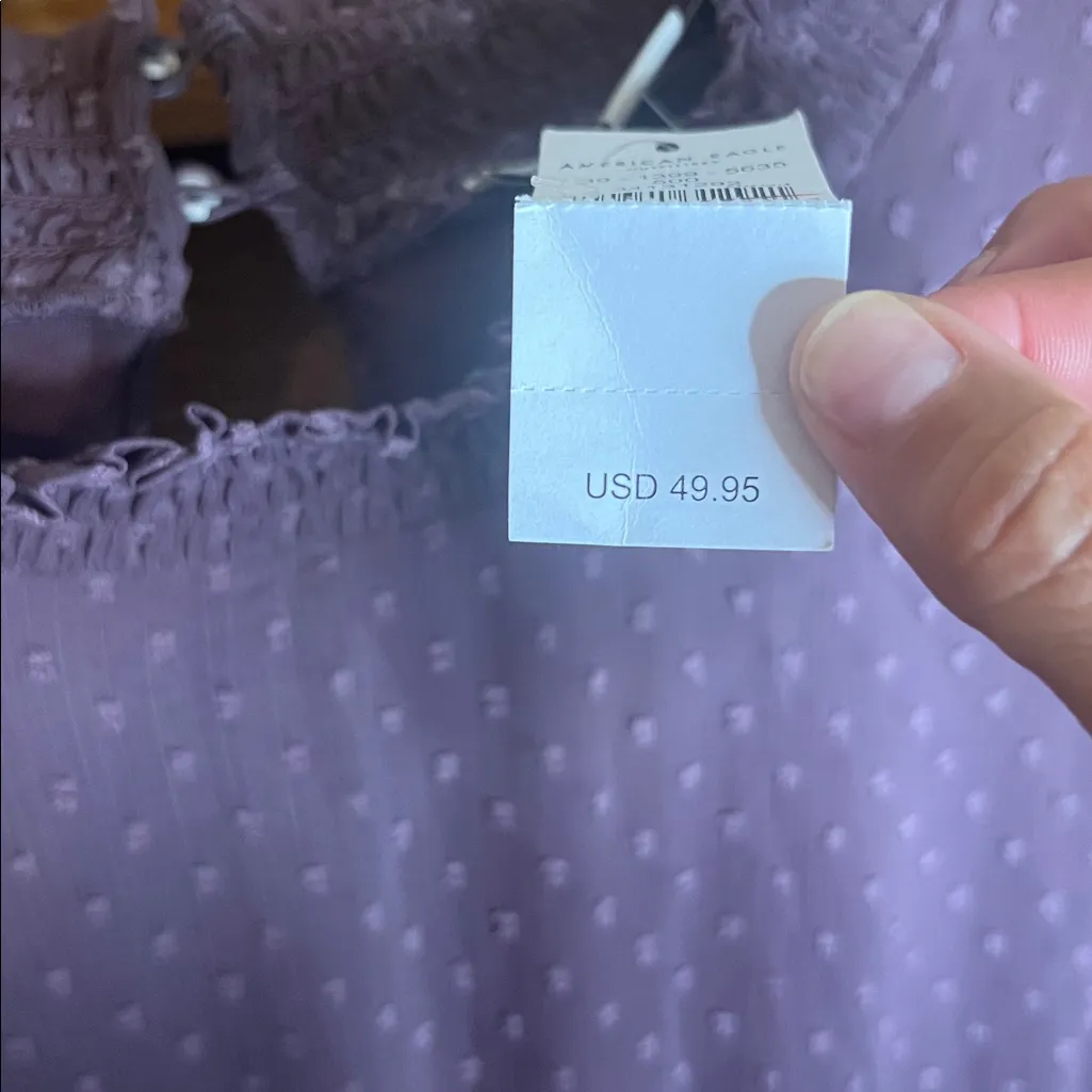 NWT American Eagle Plum Purple Ruffle Long Sleeve High Neck Textured Dress XXL - Image 4