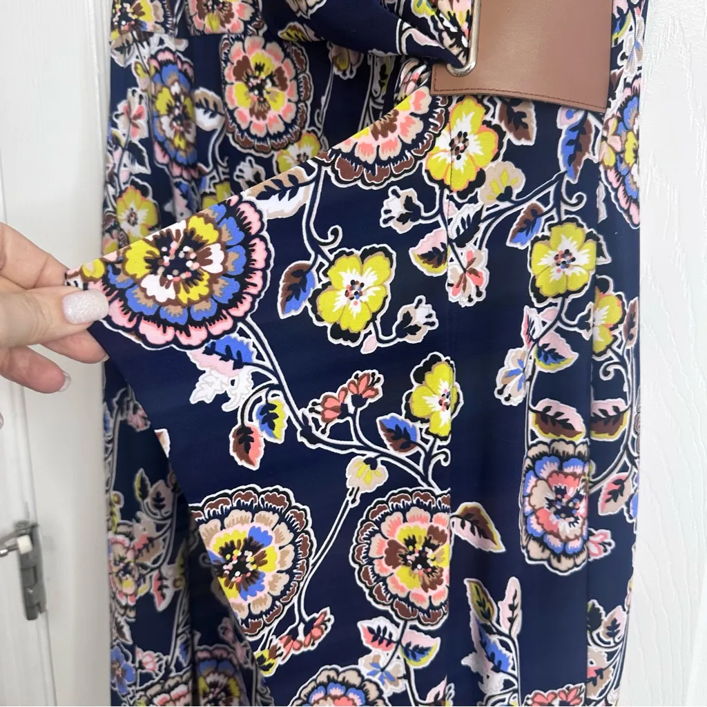 Tommy Hilfiger Blue Sleeveless Floral Dress with Leather Waist Detail Women's 12 - Image 10