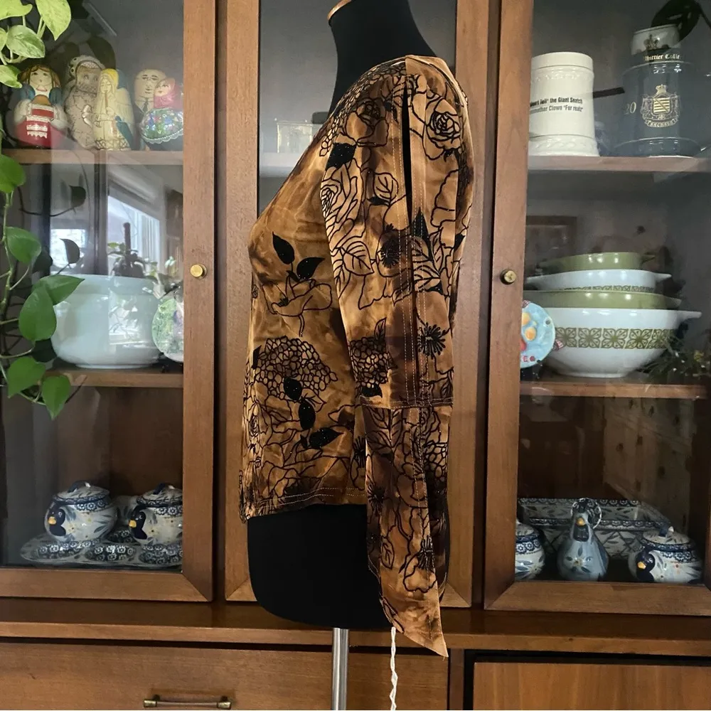 Vintage 90’s Cartise International Cold Shoulder Bell Sleeve Glitter Top Brown Size M - Image 3