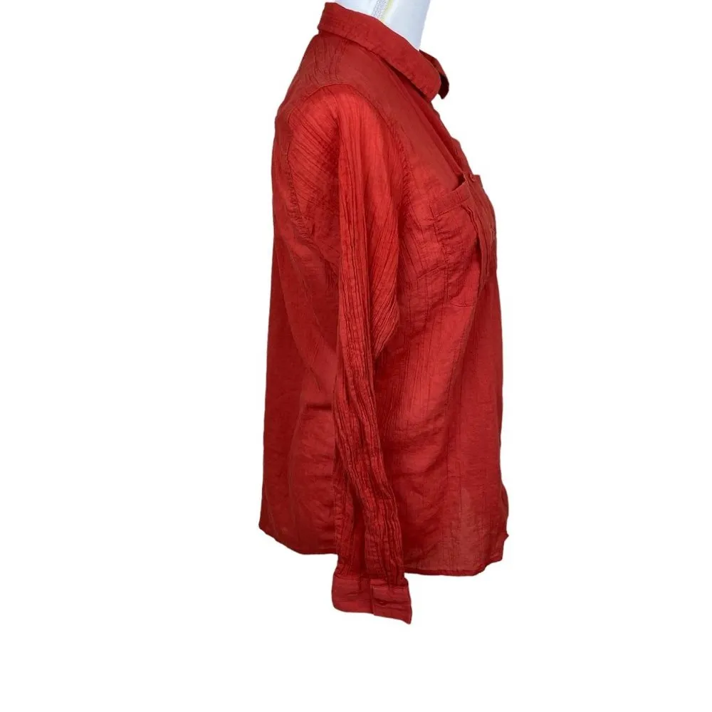 long-sleeve blouse, size Medium, gauzy, crinkly fabric, pockets - Image 3