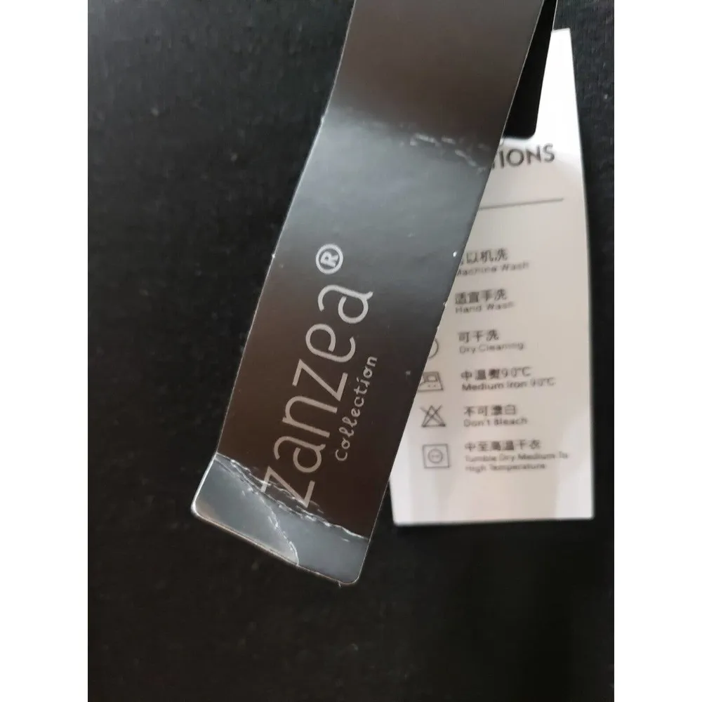 Zanzea Black Solid Polyester V-Neck Long Sleeve Pocket Tunic Dress Size Medium - Image 9