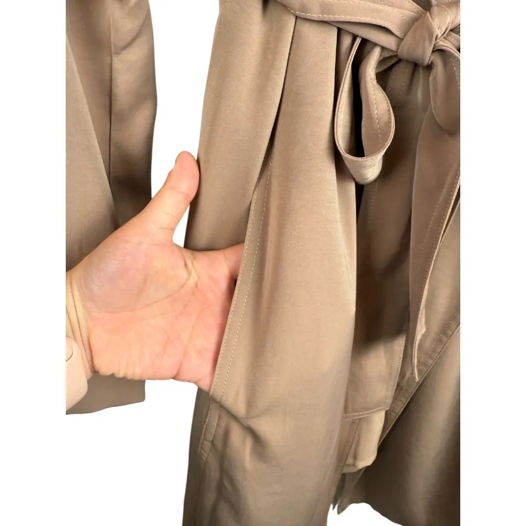 Modern Citizen Tan Light Weight Open Front Trench Coat Tie Front & Pockets - S - Image 4