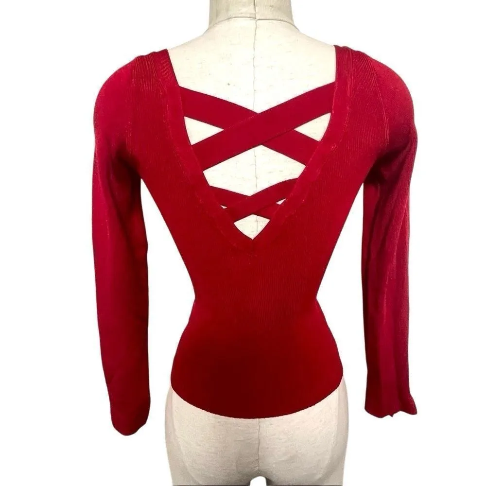Free people red fitted cross cross back sweater - Image 2
