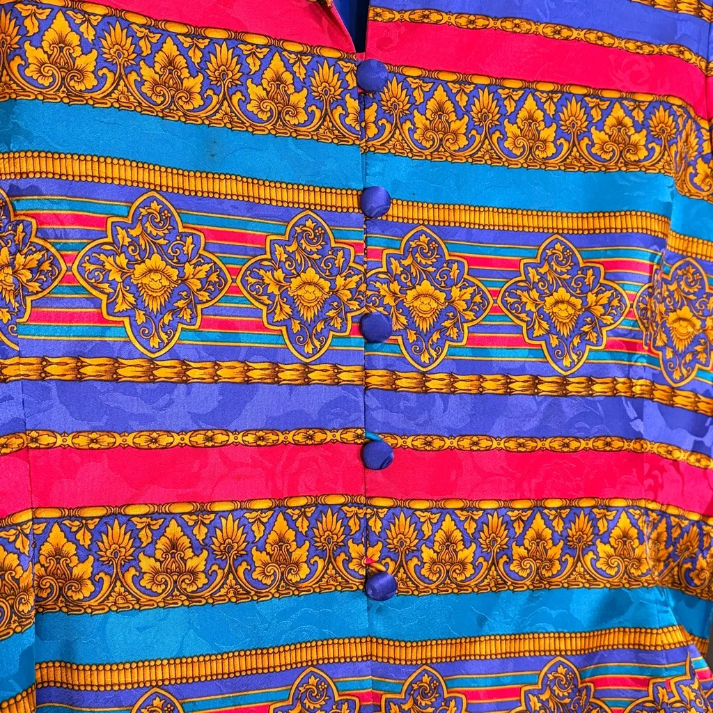 Adrianna Papell Size 14 Vintage 100% Silk Jewel Tone Paisley & Baroque Blazer - Image 10