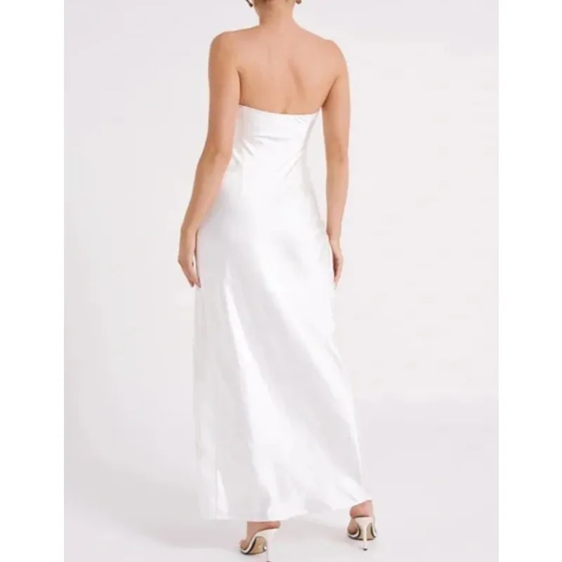 Meshki Aminah Draped Strapless Satin Maxi Dress Ivory Size L NWT Formal - Image 3