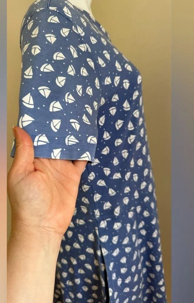 Lands'End  Vintage Maxi Light Blue And White Small Sail Boats Dress SZ MP - Image 7