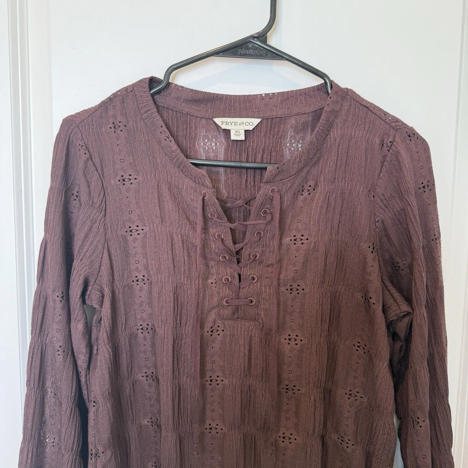 Frye Womens Brown Boho Peasant Top Size X-Small Sheer Renaissance Festival - Image 2