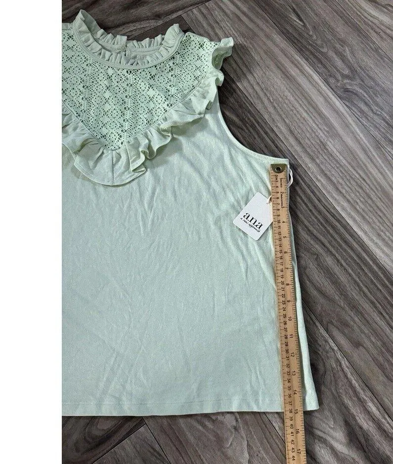a.n.a SZ 1X Green Sleeveless Blouse Top Ruffle Eyelet Keyhole Backside Cotton - Image 4