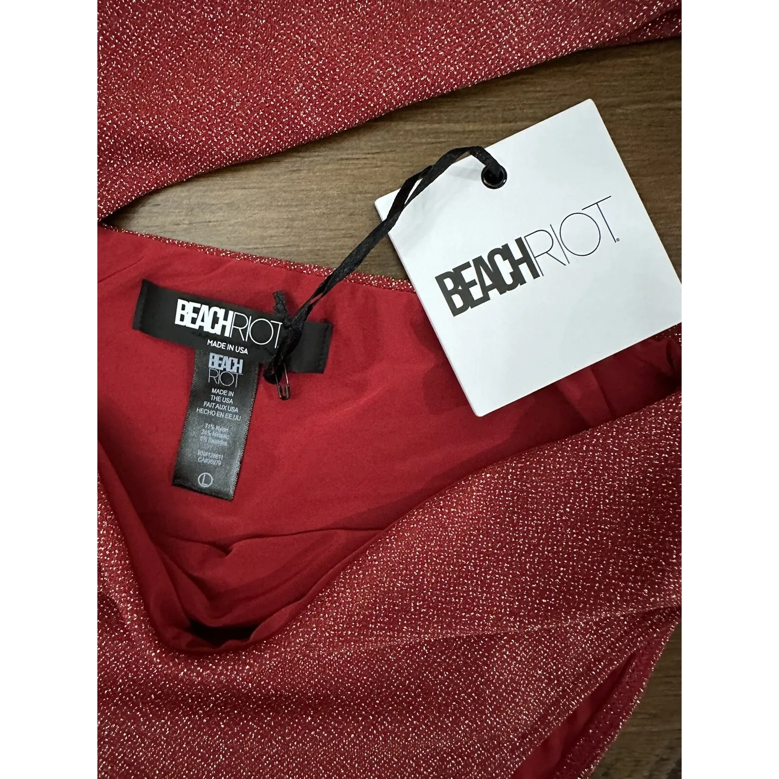 Free People x Beach Riot Cutout One-Piece Swimsuit Glitter Red Large NWT $178 - Image 7