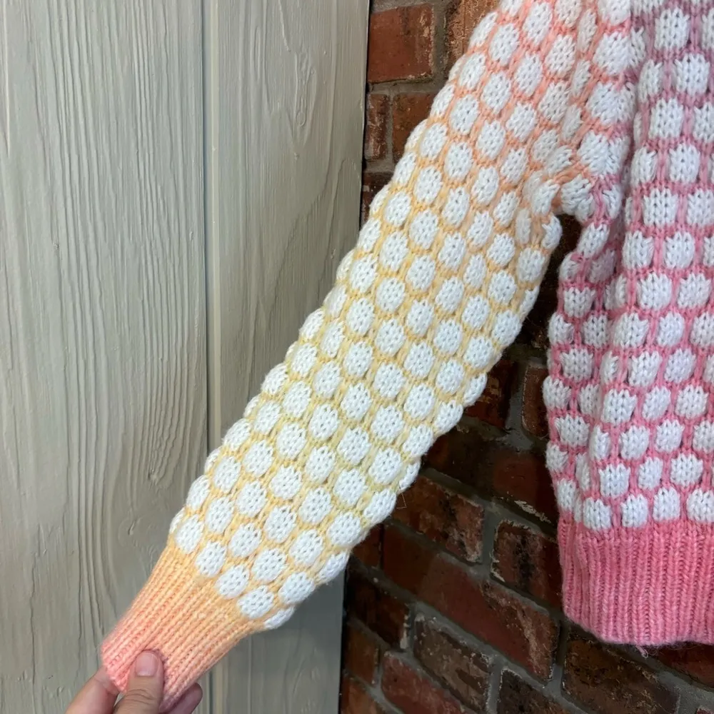 Shein womens bubble knit ombre pastel cardigan sweater coquette girly pink S - Image 3