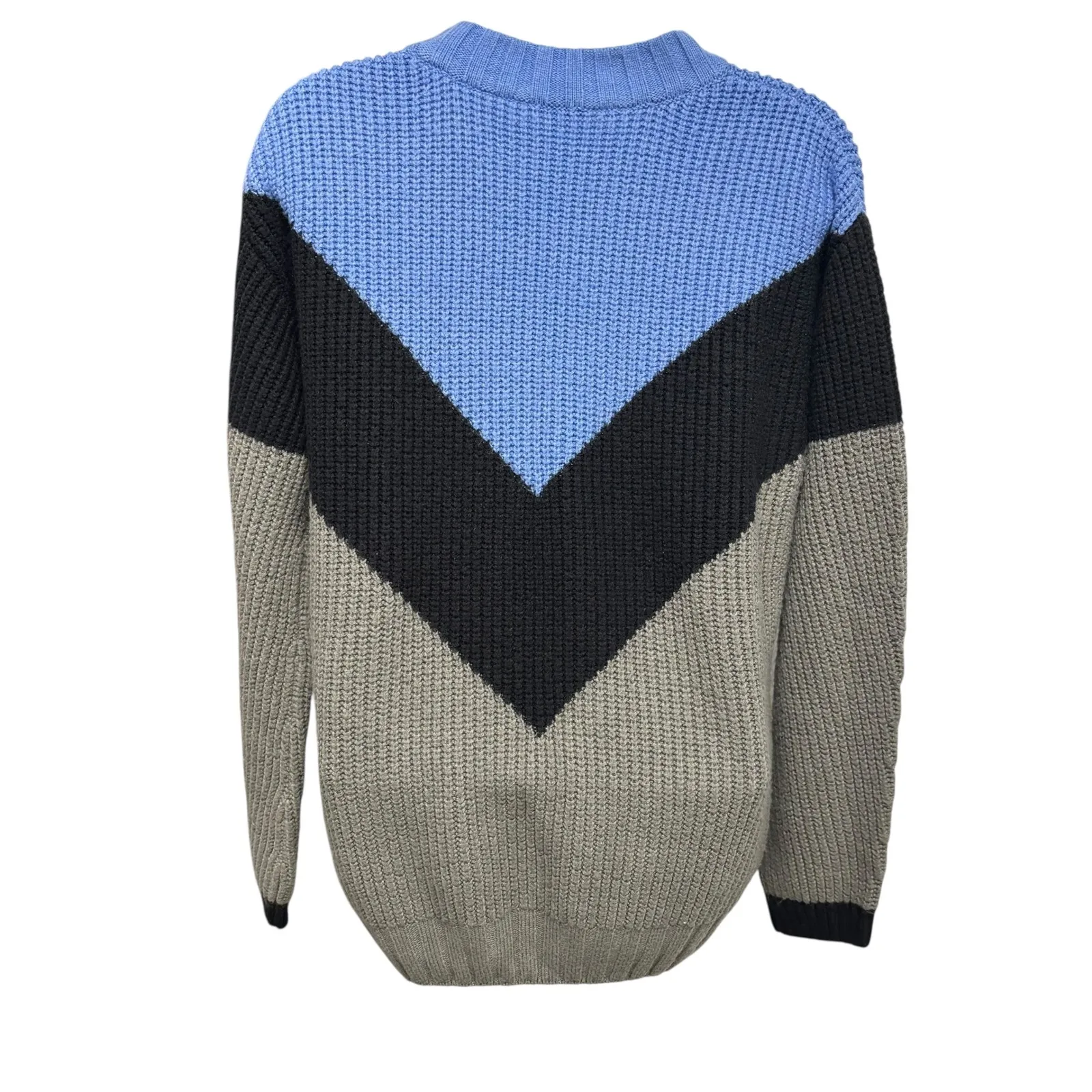 Color Block Knit Sweater Blue Black Gray Chevron Pattern Acrylic Oversized Small - Image 2