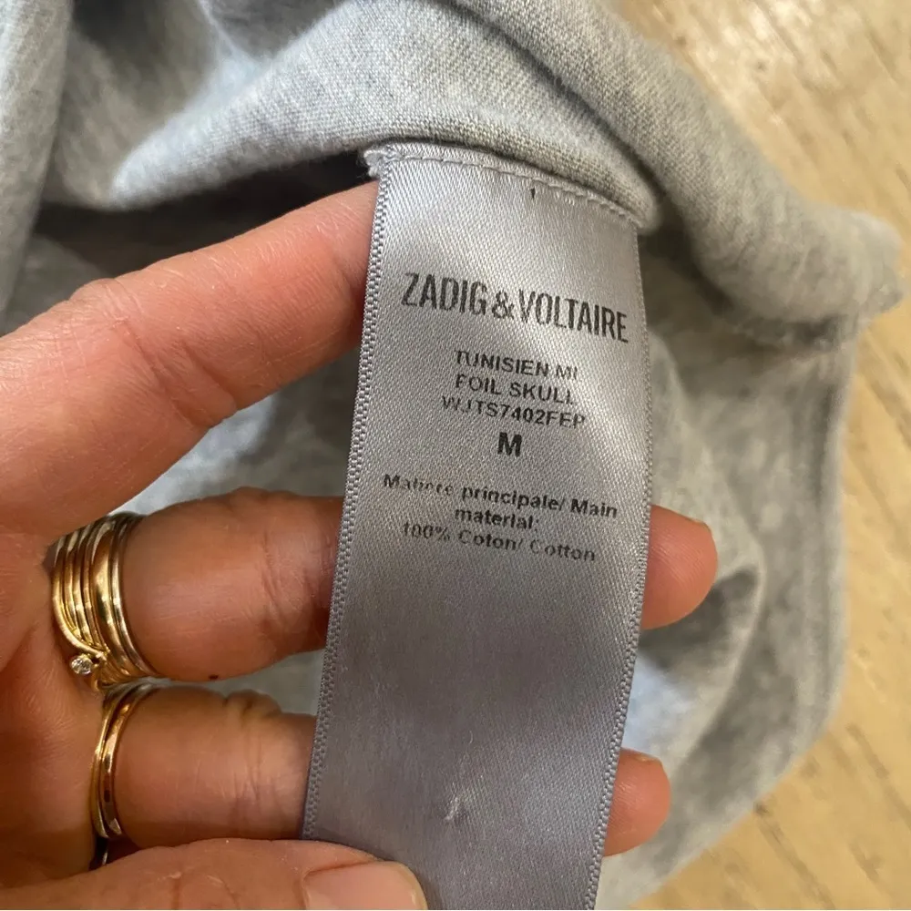 Zadig and Voltaire 100% cotton skull long sleeve in grey and gold skull print - Image 6