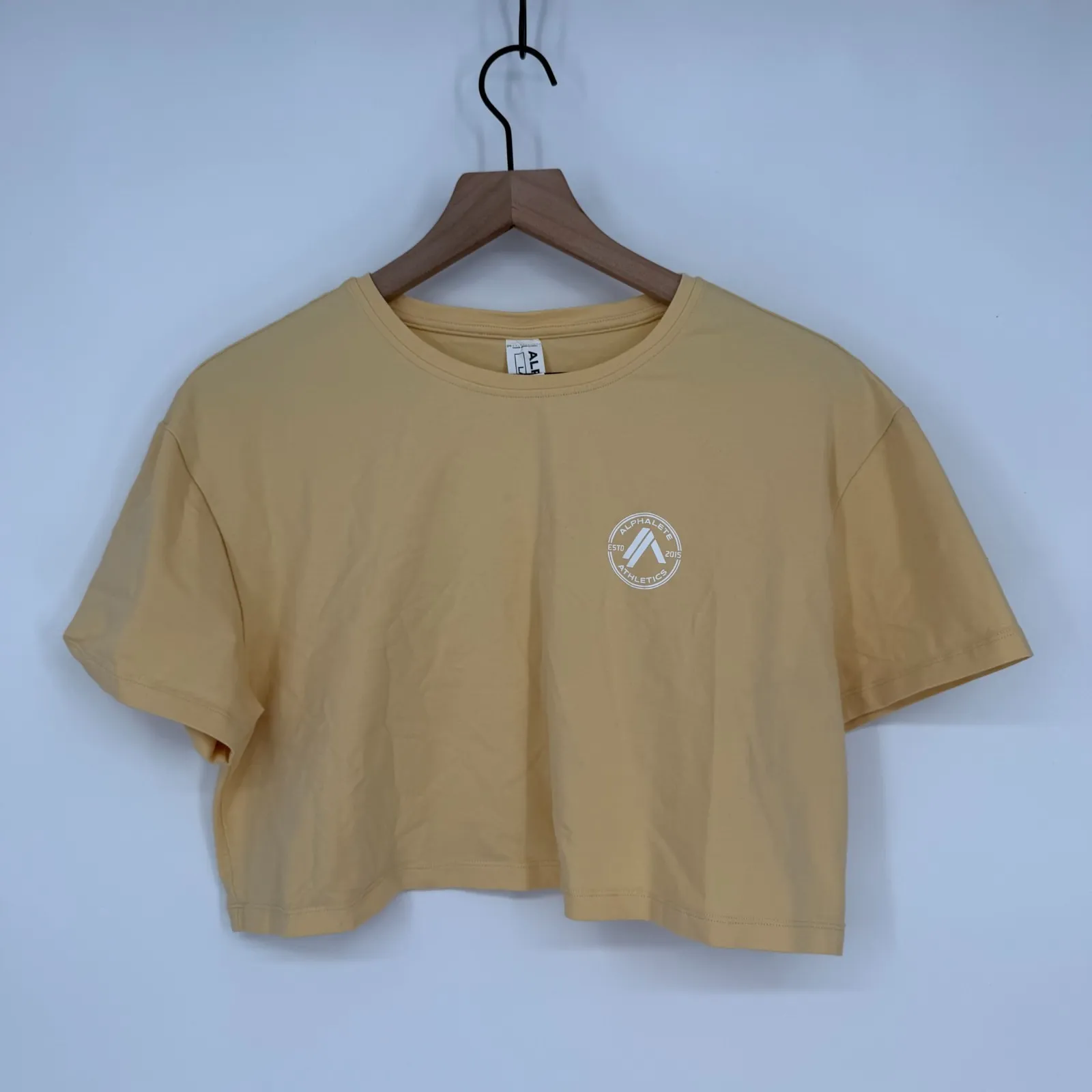 Alphalete Cropped Tee Shirt Womens Large Beige Logo Cotton Stretch Everyday Wear - Image 2