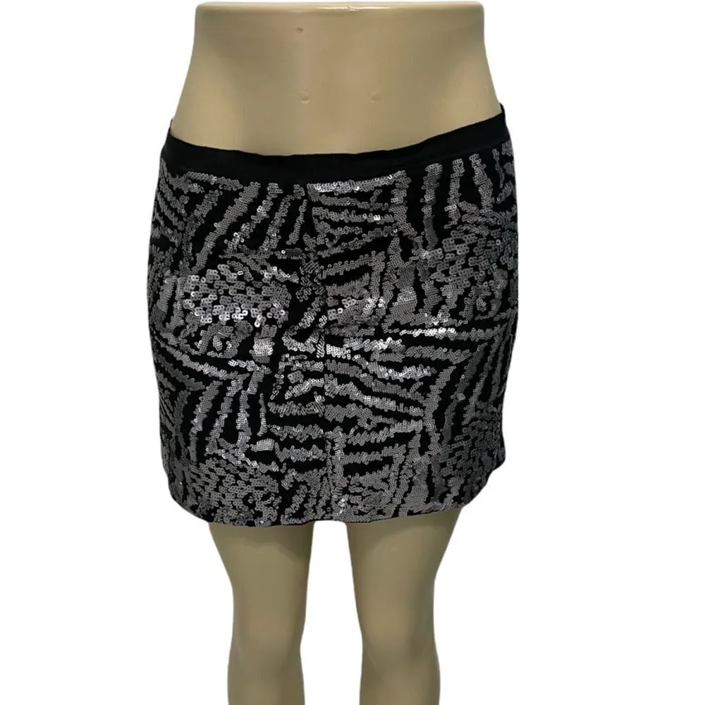 Theory Silk Mini Sequin Skirt Black Silver‎ Size 2 - Image 15