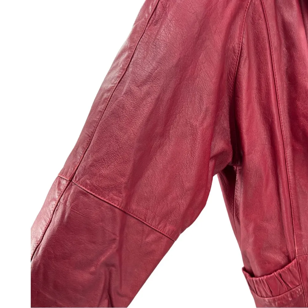 Pelle red leather M mid length trench vintage retro outdoor 70s 80s Size M - Image 3