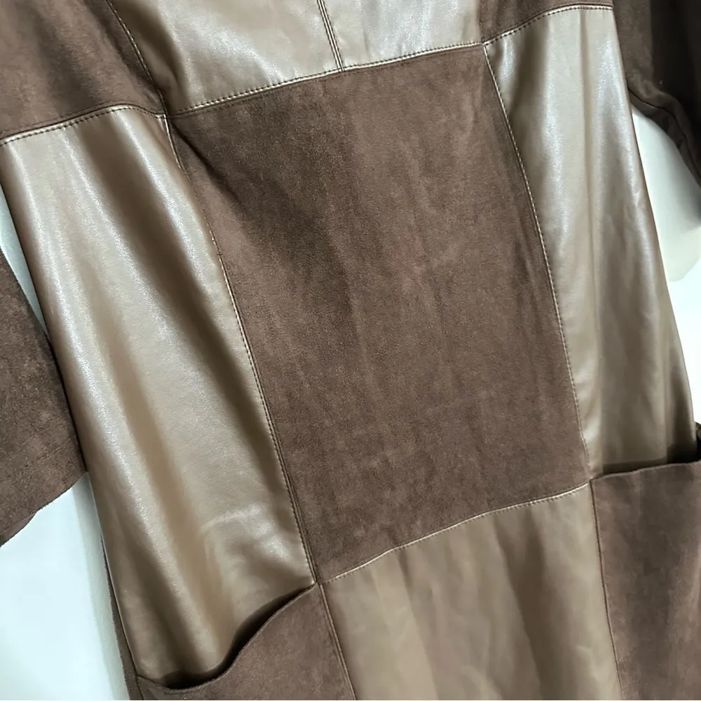 Women’s Brown mix suede and faux leather mini dress in size small - Image 7
