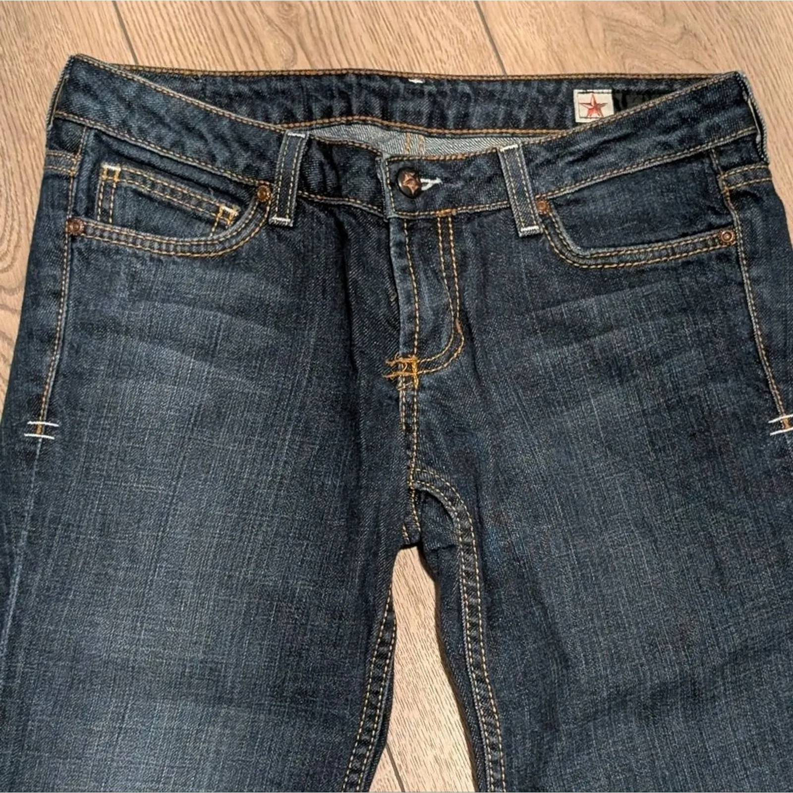 Peoples Liberation Womens 27 Bella‎ Flare Jeans Dark Faded Denim Made In USA Blue - Image 3