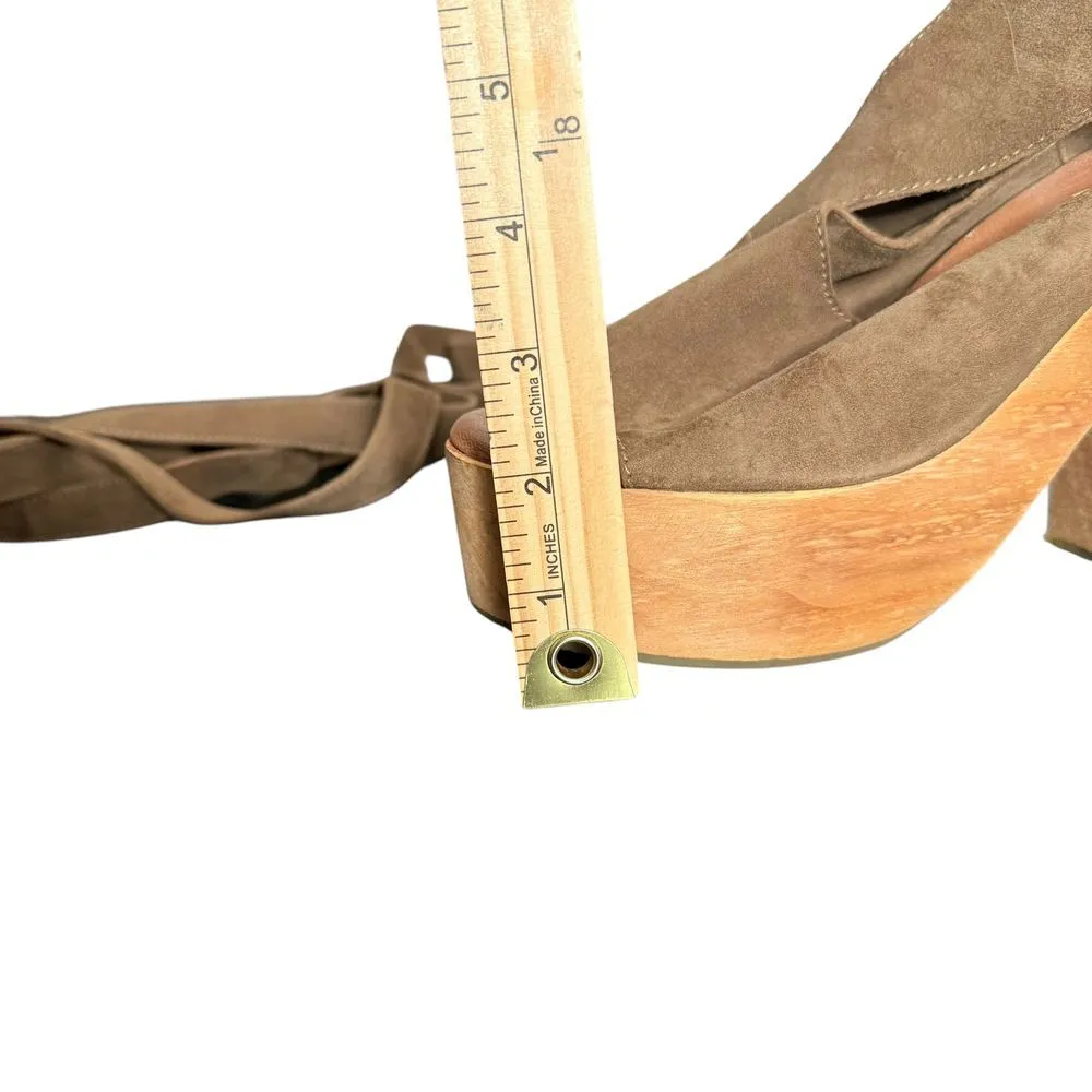 Free People Touch The Sky Wooden‎ Platform Heels Womens 37 US 6.5 Green Lace Up - Image 13