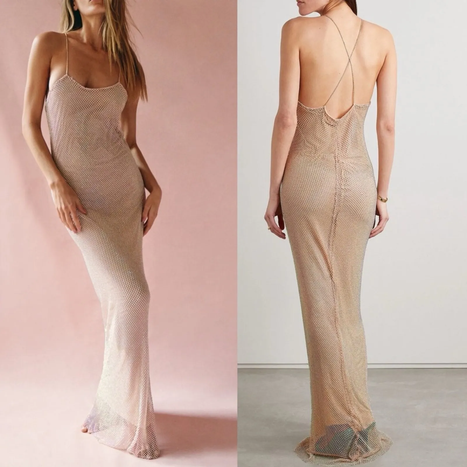 LoveShackFancy Calvert Beaded Crystal Embellished Mesh Maxi Dress Size 4 - Image 3