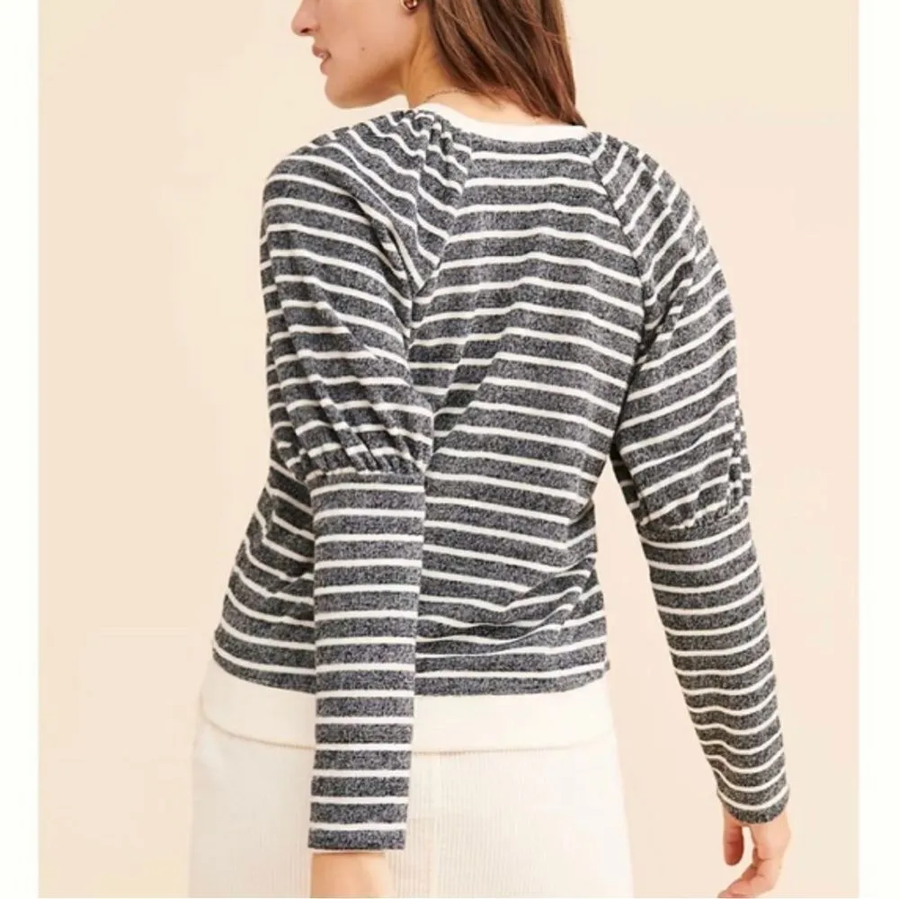 Saylor  Auggie Puff Sleeve Striped Sweater Small - Image 2