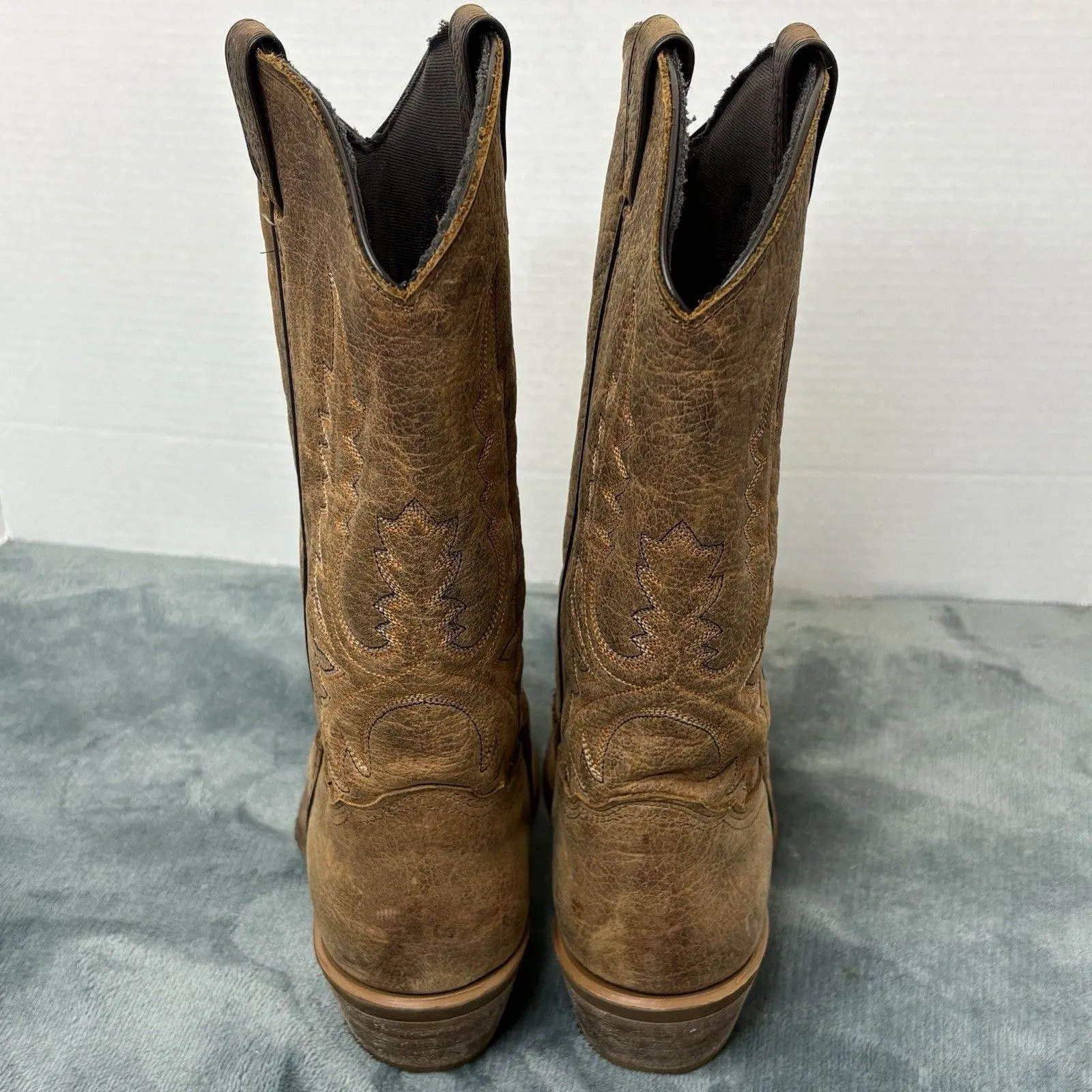 Abilene Boots Womens 11in USA Square Toe Tan Bison Leather Cowboy Boots 8M Size 11 - Image 5