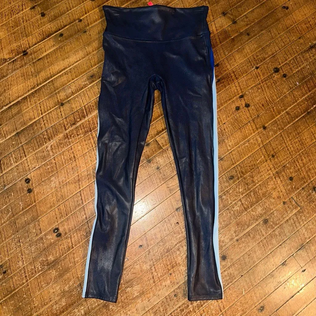 Spanx faux leather blue military stripe S shapewear leggings - Image 2