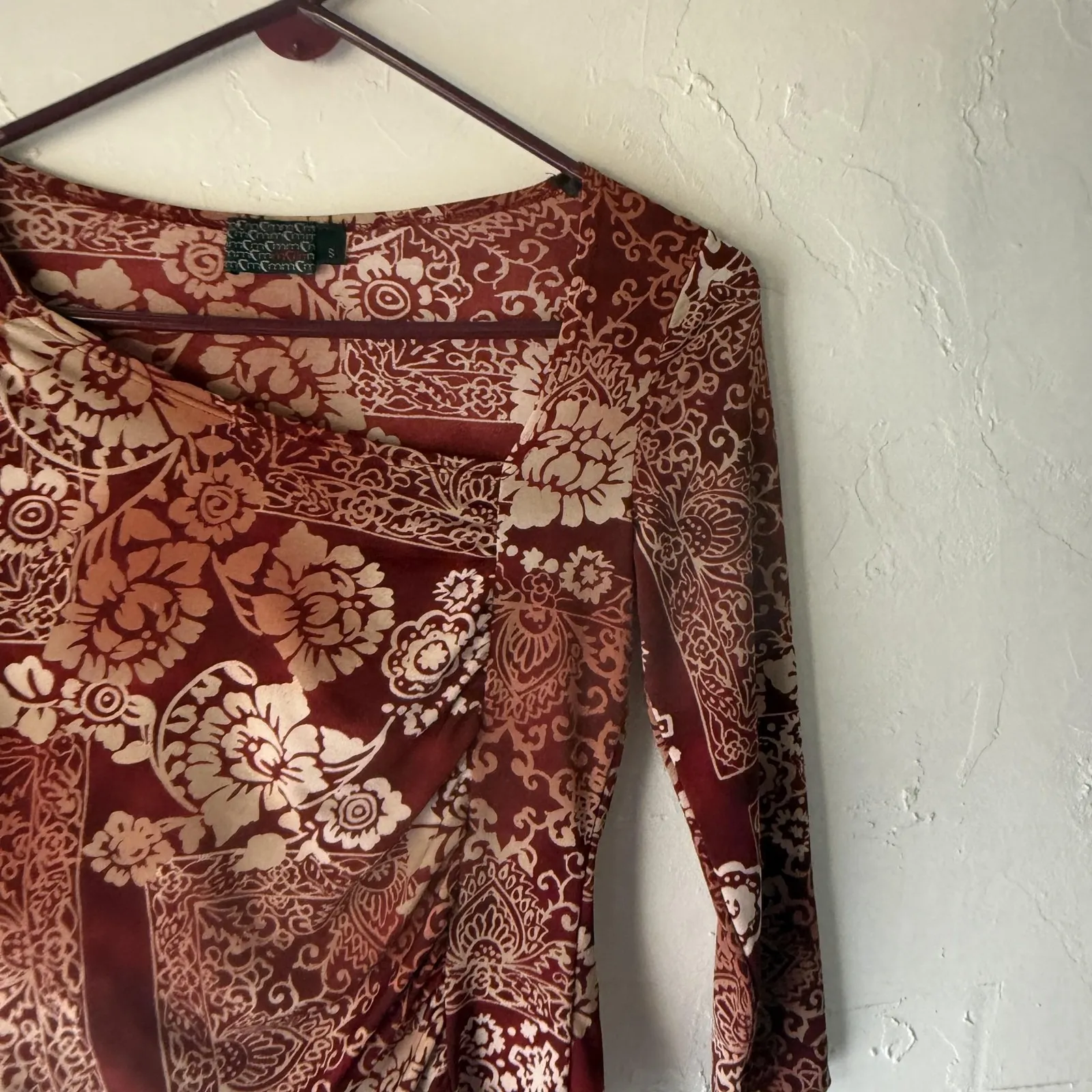 m. m. m. Blouse Y2k Small Floral Stretch Ruched Made USA Top Shirt Going Out‎ Red - Image 2