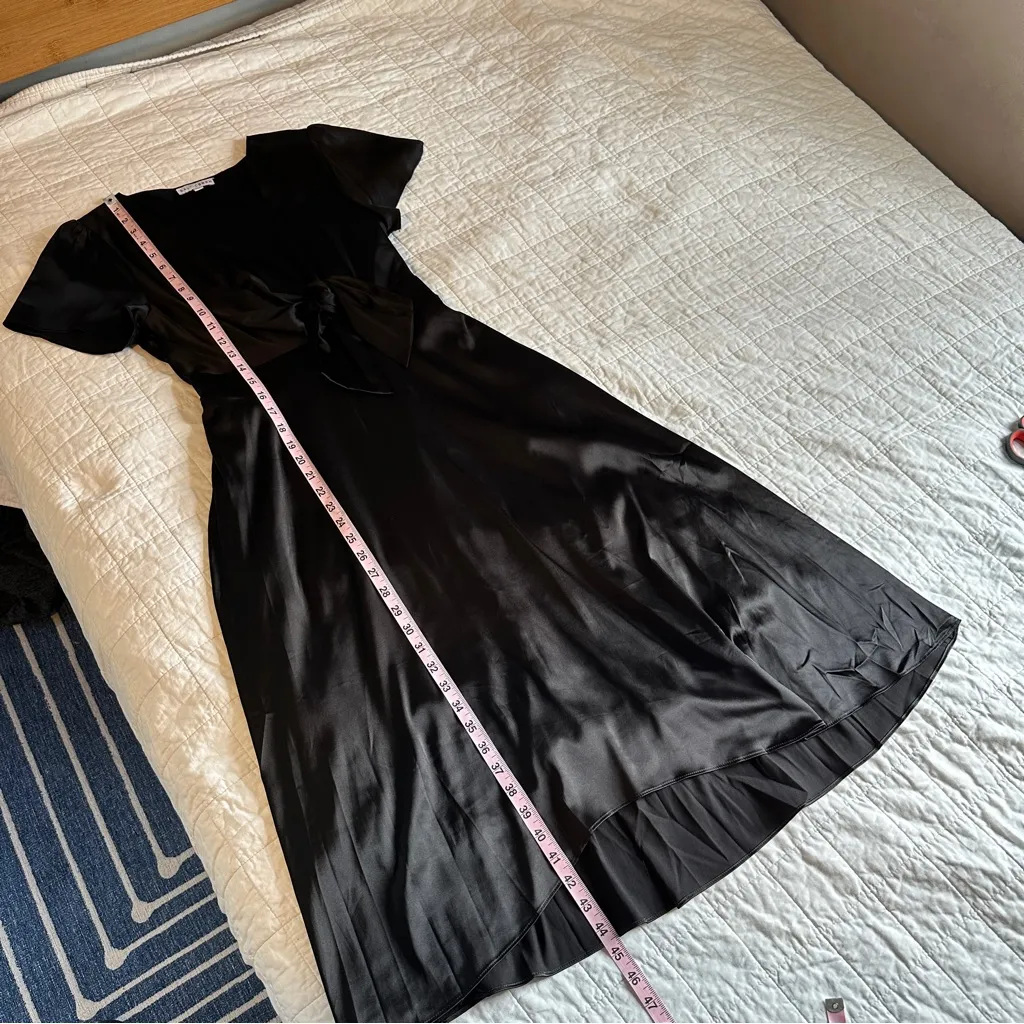 Baltic Born Poppy Satin Black Midi Dress, Peek-a-Boo Tie Front Black Medium - Image 10